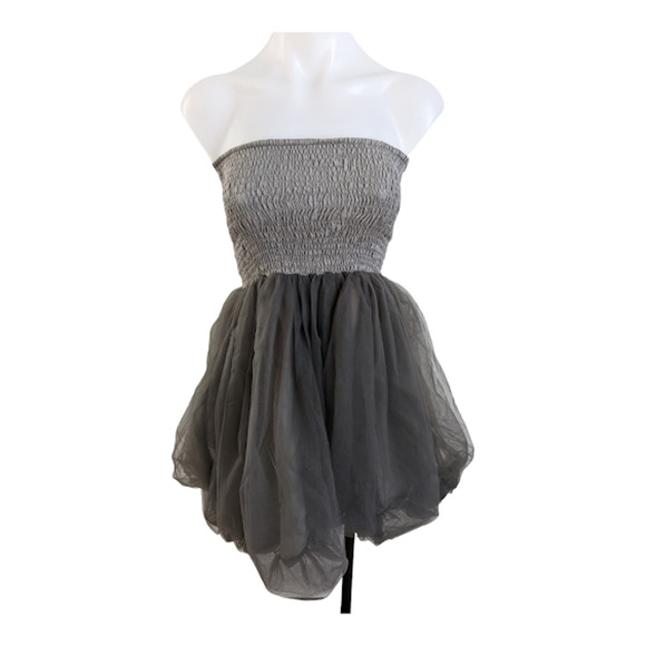 Mois Small Strapless Mini Dress Grey Smocked Shirred Hourglass Sleeveless Party - Picture 1 of 7